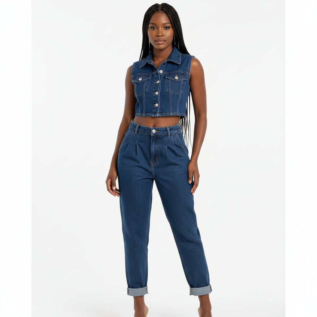 Cargo Crop Denim Vest and Pants set.