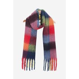 Multi-Color Fringe-Trimmed Blanket Scarf