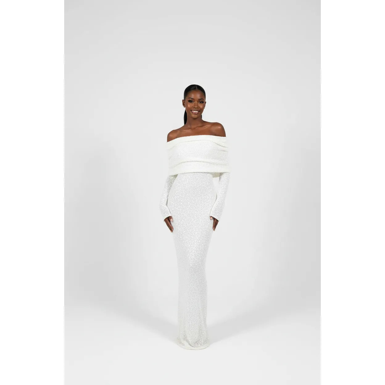 Elegant Foldover Off Shoulder Maxi Dress