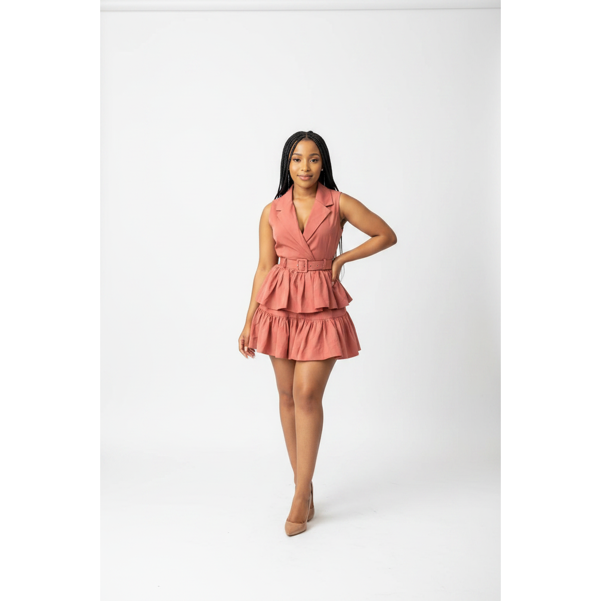 Deep V-Neck Sleeveless Mini Dress 
