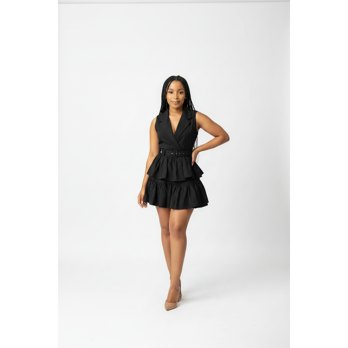 Deep V-Neck Sleeveless Mini Dress 