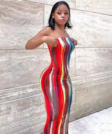 Tie Dye Print Strapless Boob Tube Dress