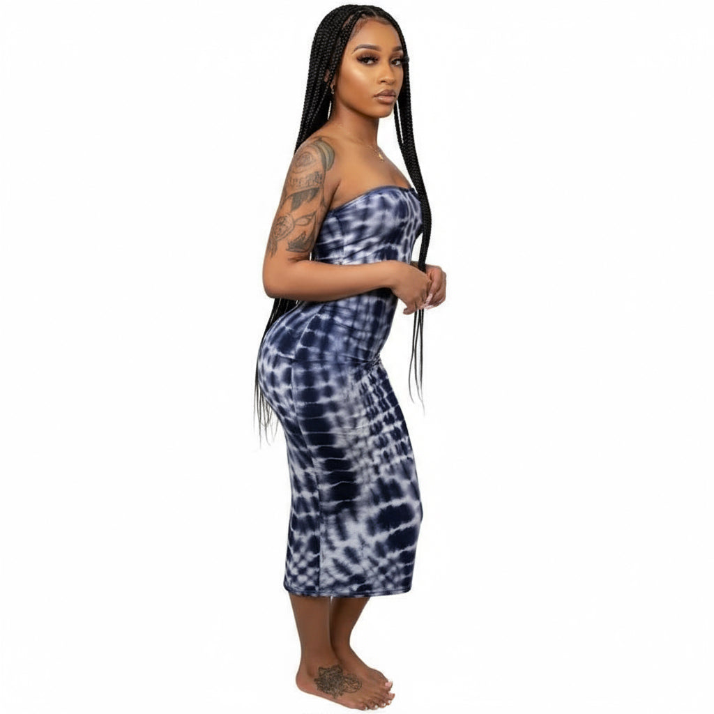 Tie Dye Print Strapless Boob Tube Dress