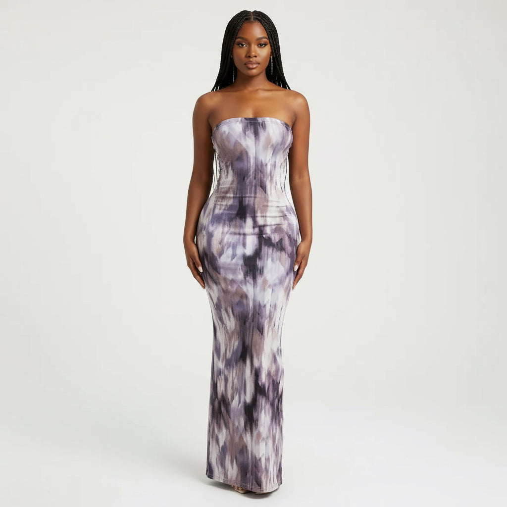 Tie Dye Print Strapless Boob Tube Dress YELLOW SUB TRADING — free download