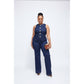 Vest Button Top and High-waist Denim Pants Ladies Office Wear Set