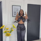 Satin Sexy Crop Top & Pants Set