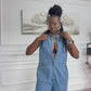 Button Front Sleeveless Denim Above Knee Jumpsuit