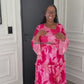 Ladies Tropical Pink Floral Tiered Maxi Dress