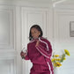 Neck Zip-Up Striped Jacket & High Waist Loose Pant Tracksuit Set