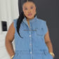Button Front Sleeveless Denim Above Knee Jumpsuit