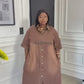 Plus Size Long Sleeve Brown Denim Dress