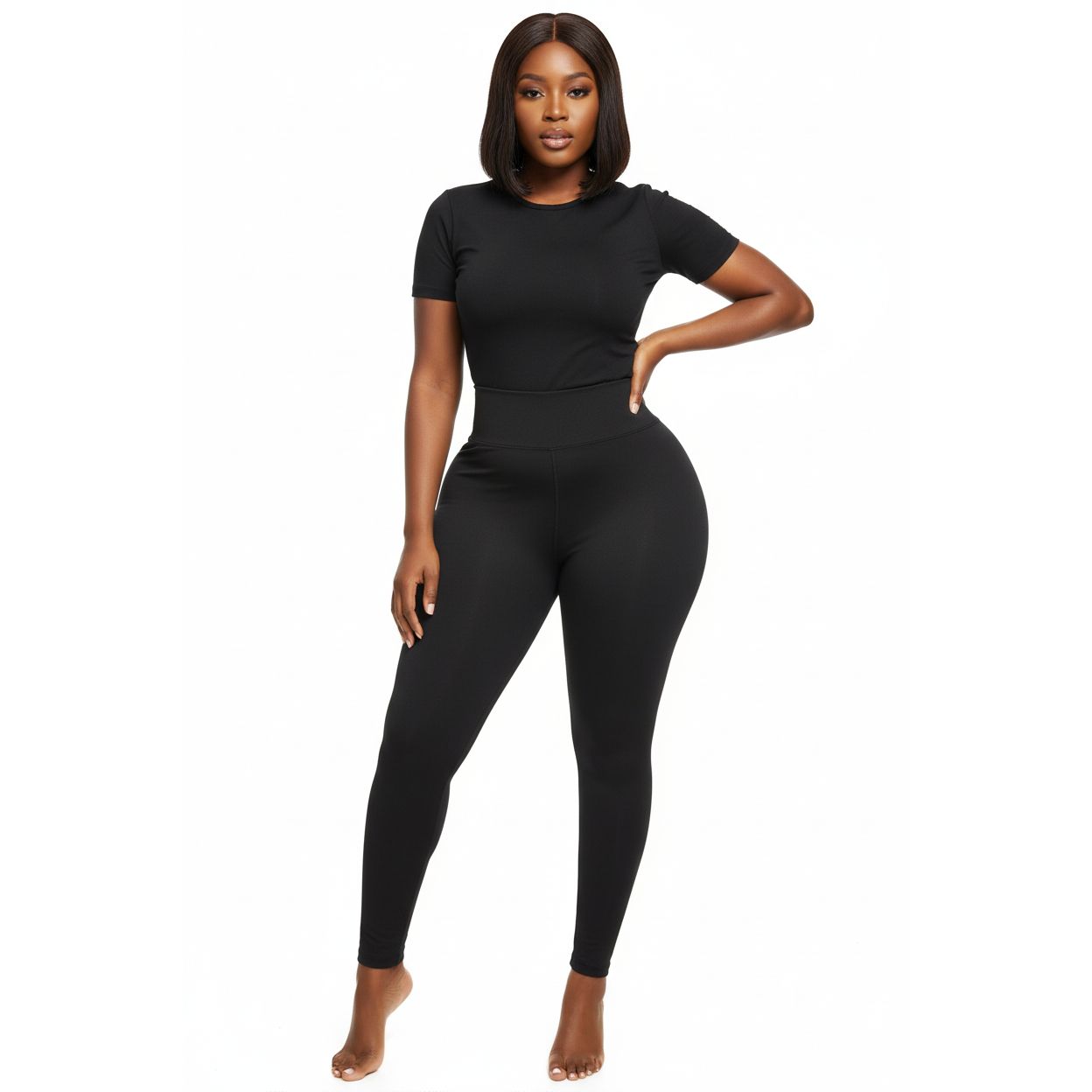 women's black thermal leggings with a high-waist fit.