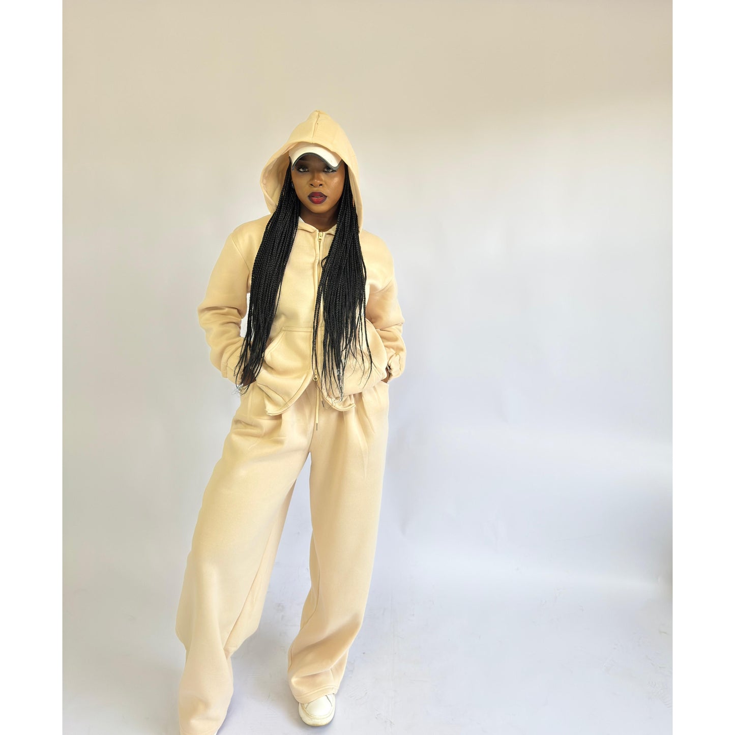 Zipper Top & Loose Wide-Leg Trousers Two-Piece Set