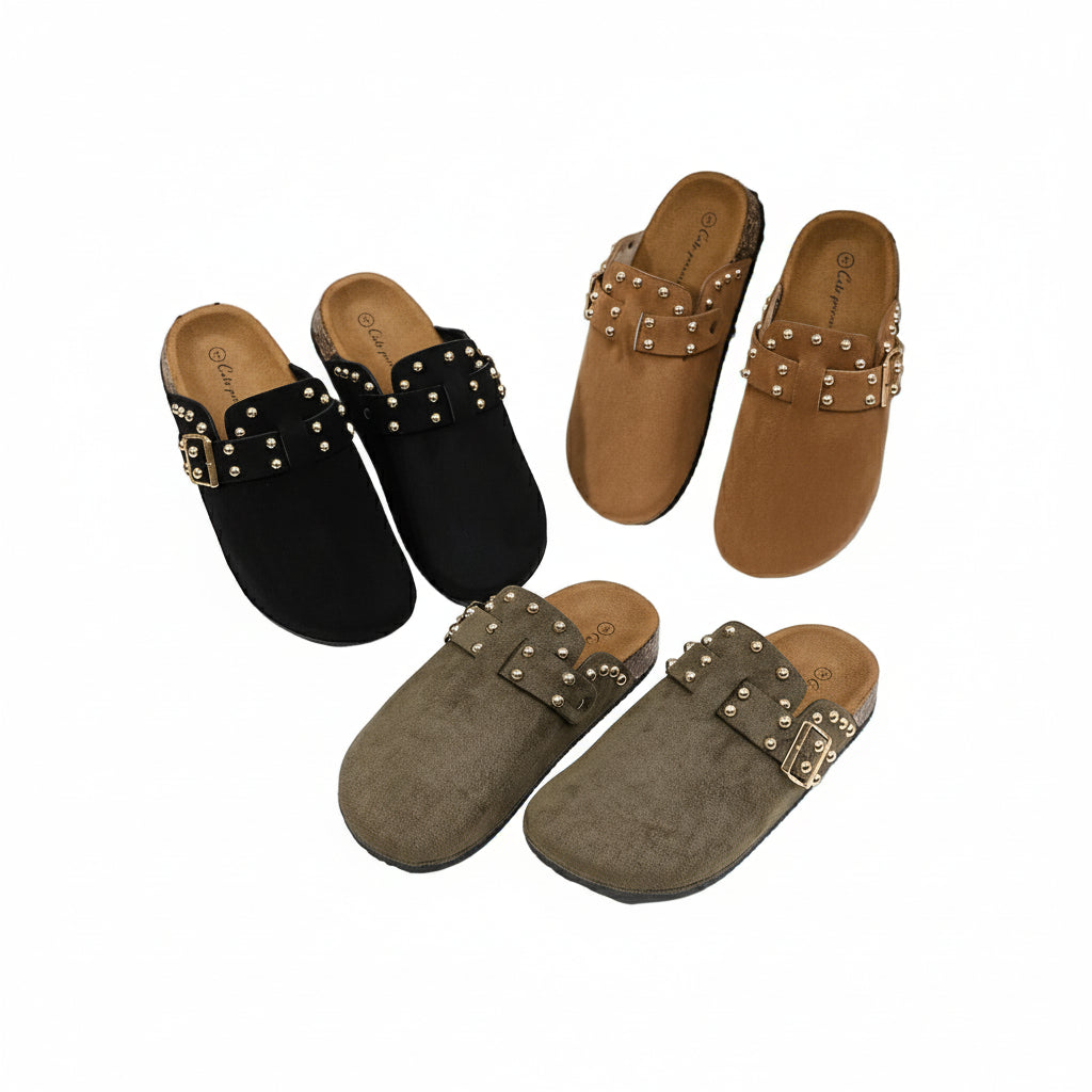 Women's Adjustable Buckle Casual Flat Slip-On Mules Shoes