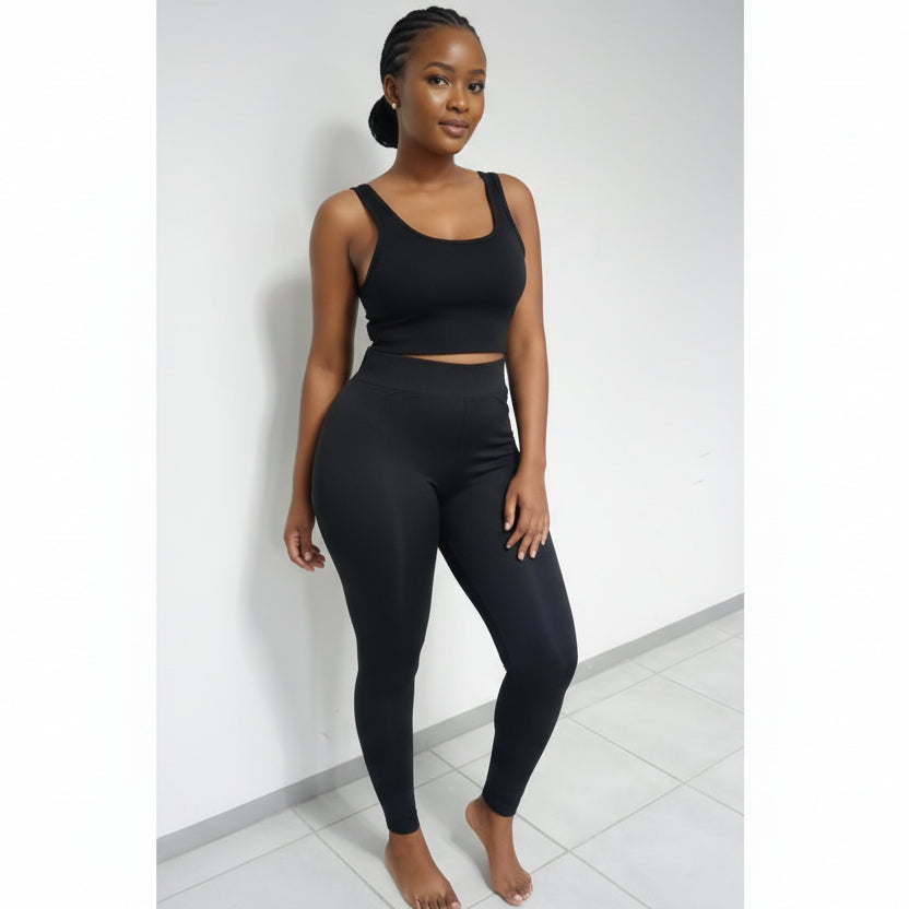 women's black thermal leggings with a high-waist fit.