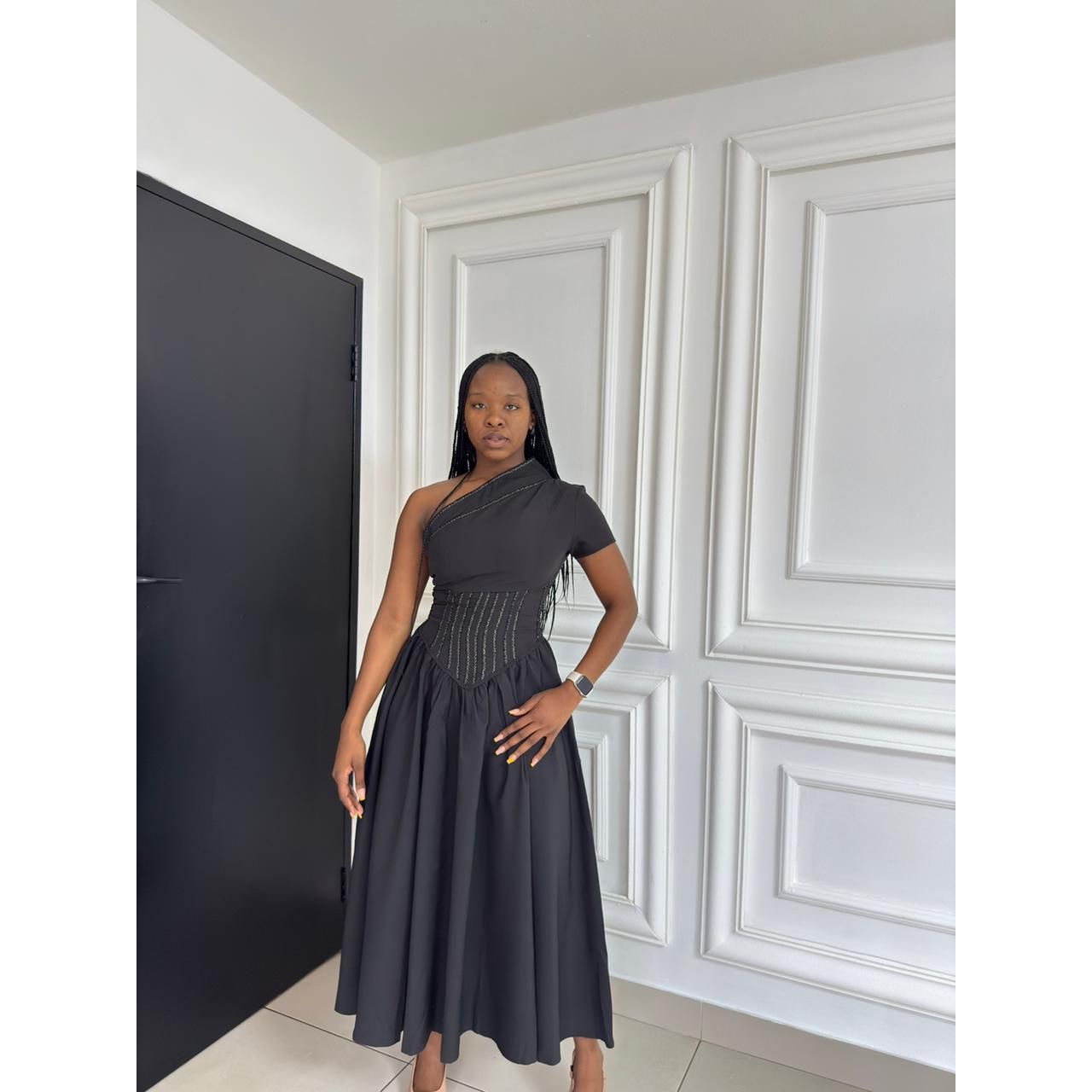 ONE HAND OFF SHOULDER MAXI DRESS – YELLOW SUB TRADING