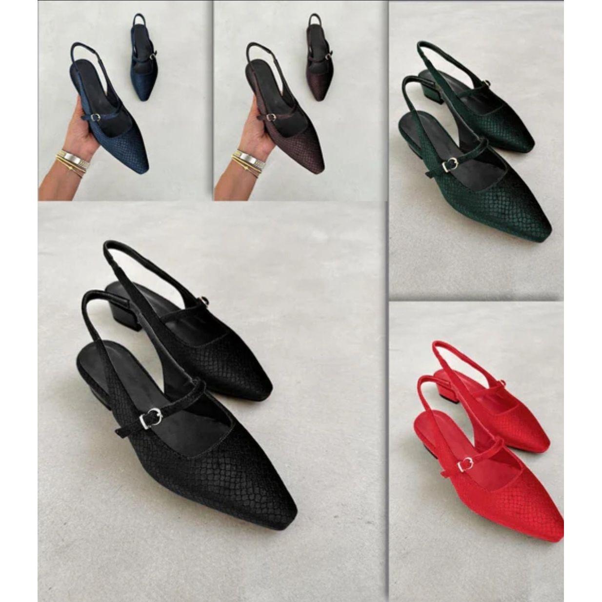 Strap Flat Pointed Toe Square Heel