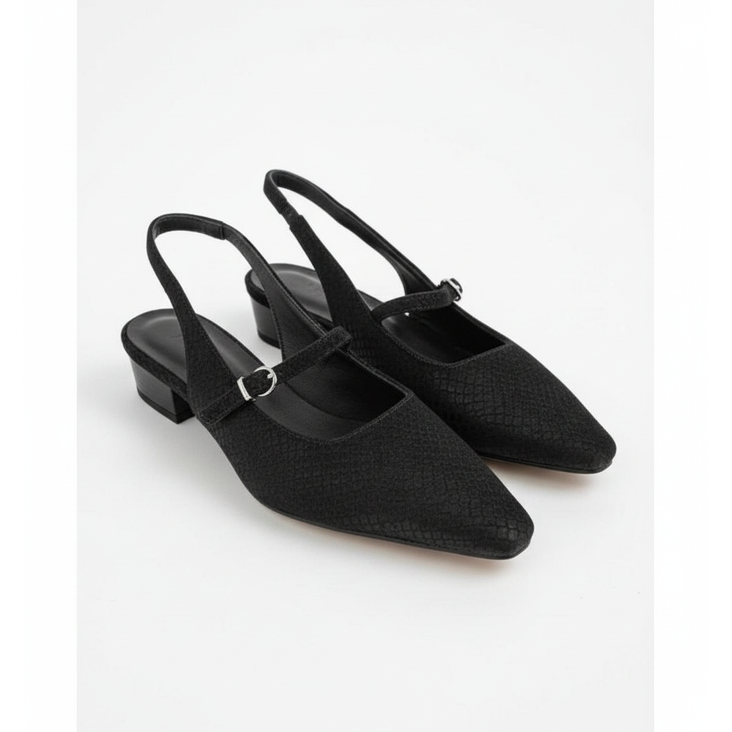 Strap Flat Pointed Toe Square Heel