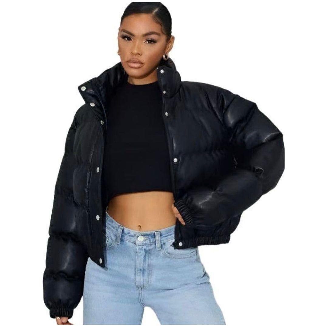 Solid Color Long Sleeve Zipper Front Casual Padded Coat