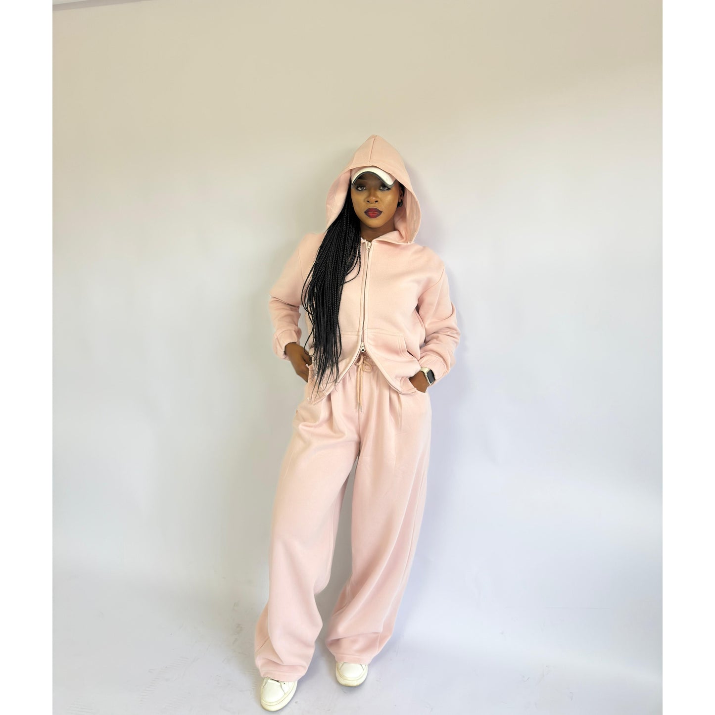 Zipper Top & Loose Wide-Leg Trousers Two-Piece Set