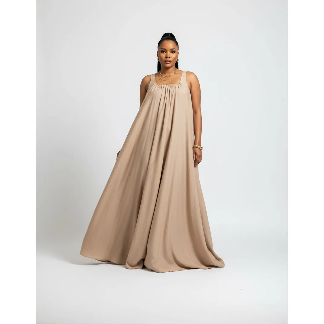 Plus Size Solid Color Maxi Slip Sun Dress