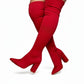 suede Chunky Heel Thigh High Sock Boots