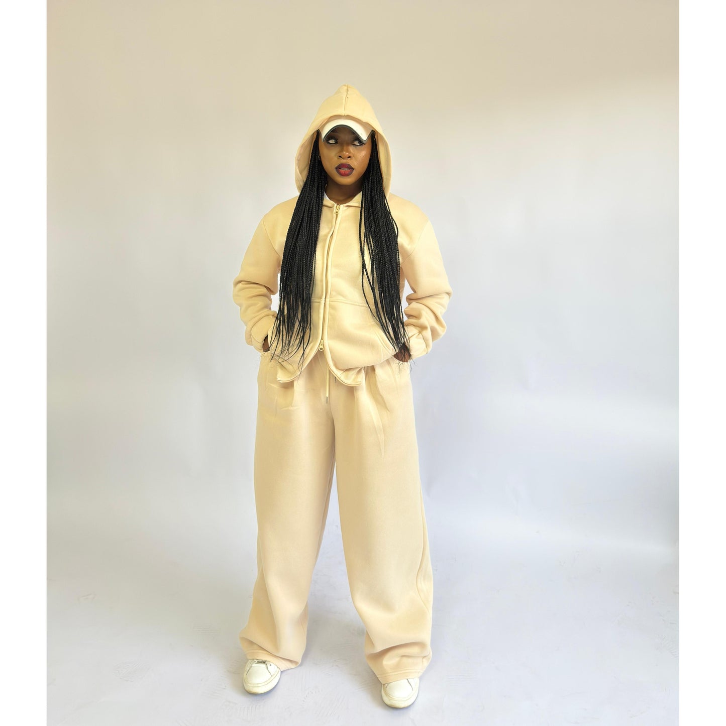 Zipper Top & Loose Wide-Leg Trousers Two-Piece Set