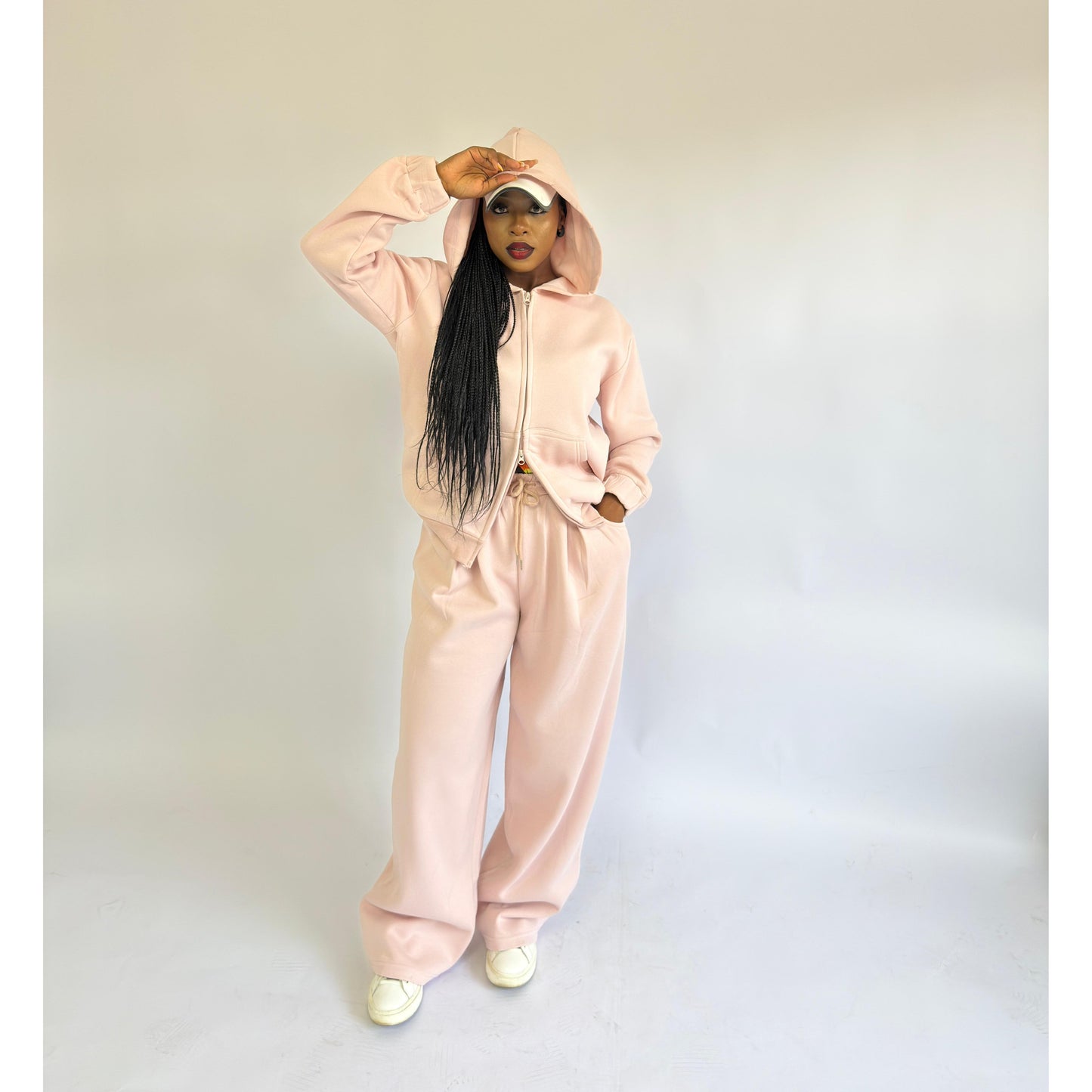 Zipper Top & Loose Wide-Leg Trousers Two-Piece Set