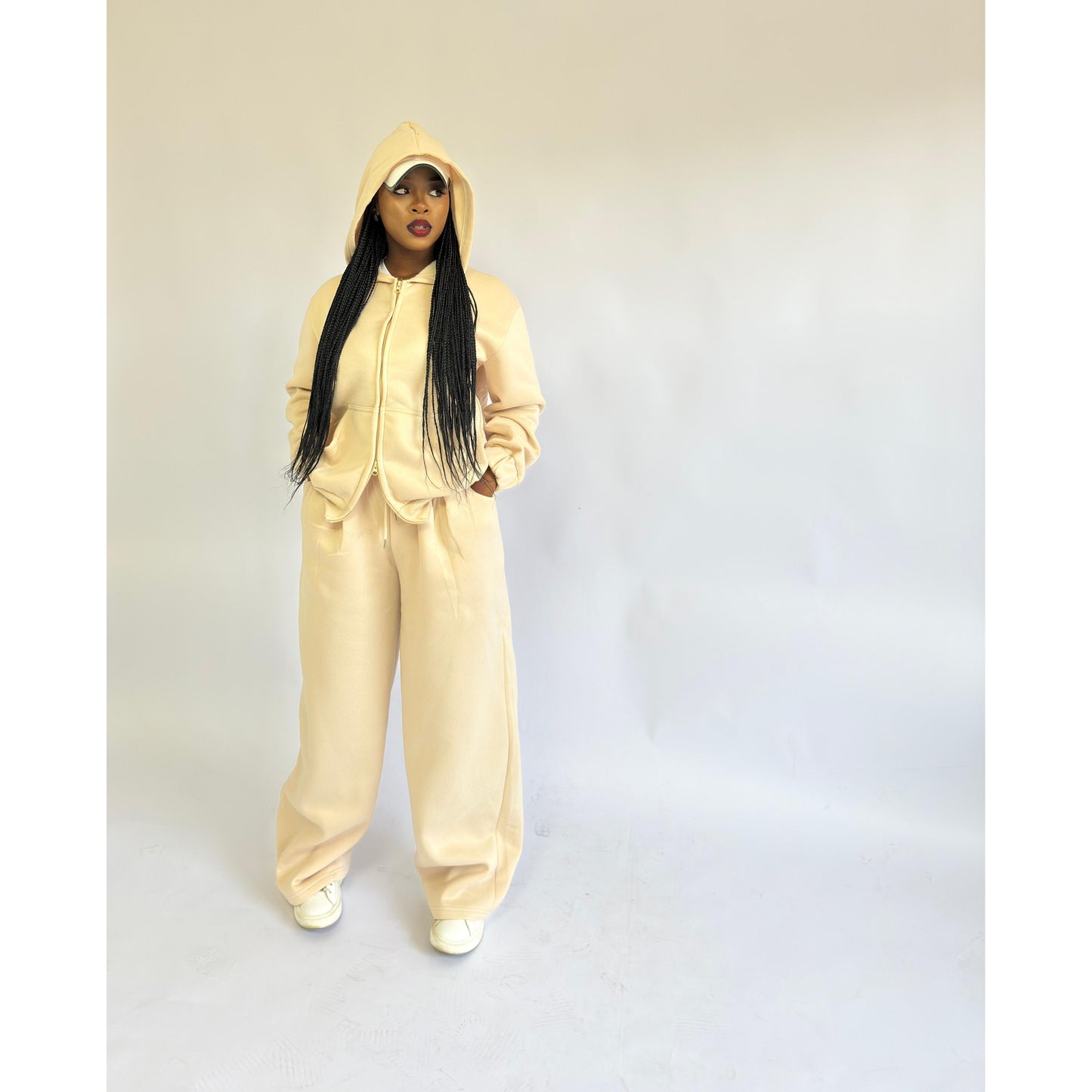 Zipper Top & Loose Wide-Leg Trousers Two-Piece Set