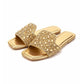 Rhinestone-decorated Flat Slide Sandals.