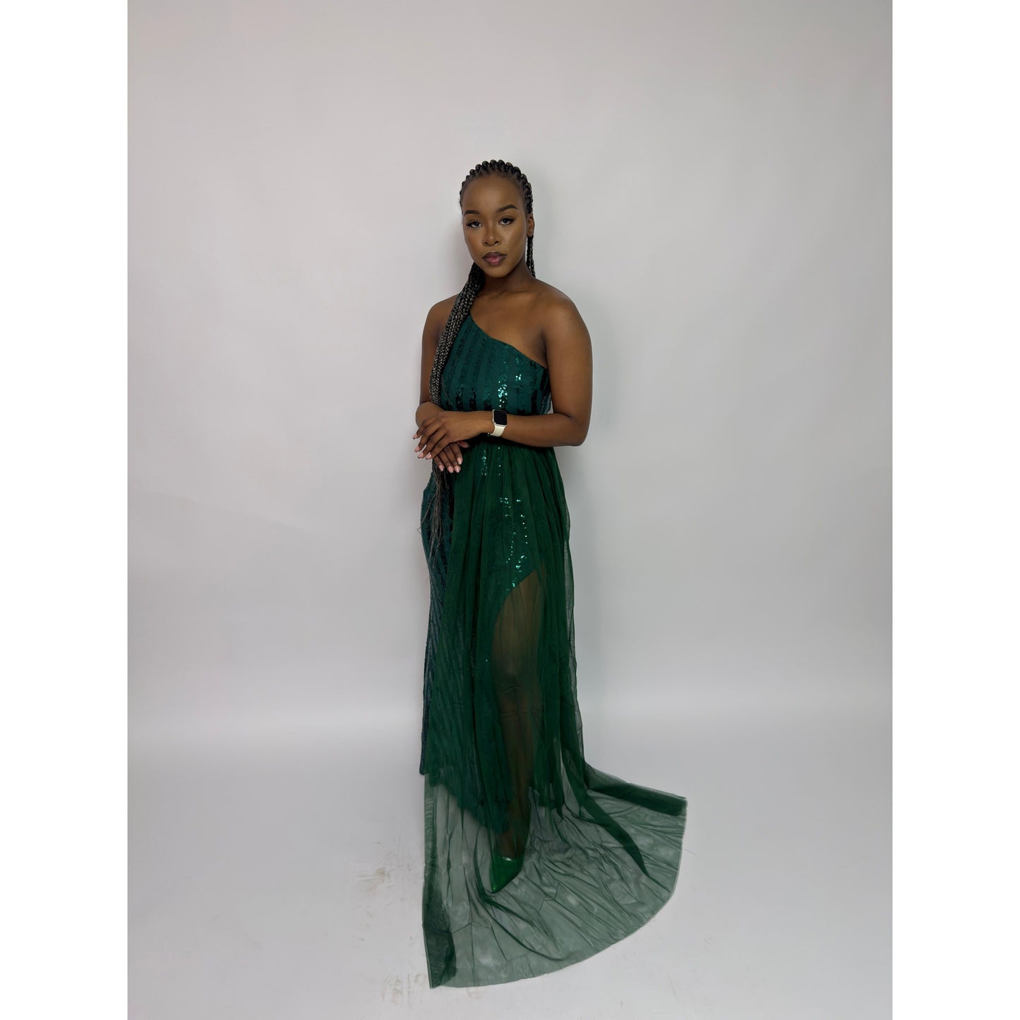 Diagonal Neckline Plus Size Maxi Sequin Dress