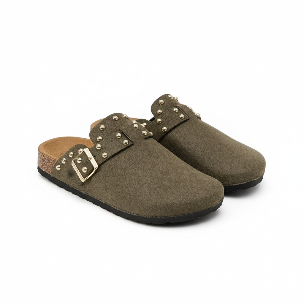 Women's Adjustable Buckle Casual Flat Slip-On Mules Shoes