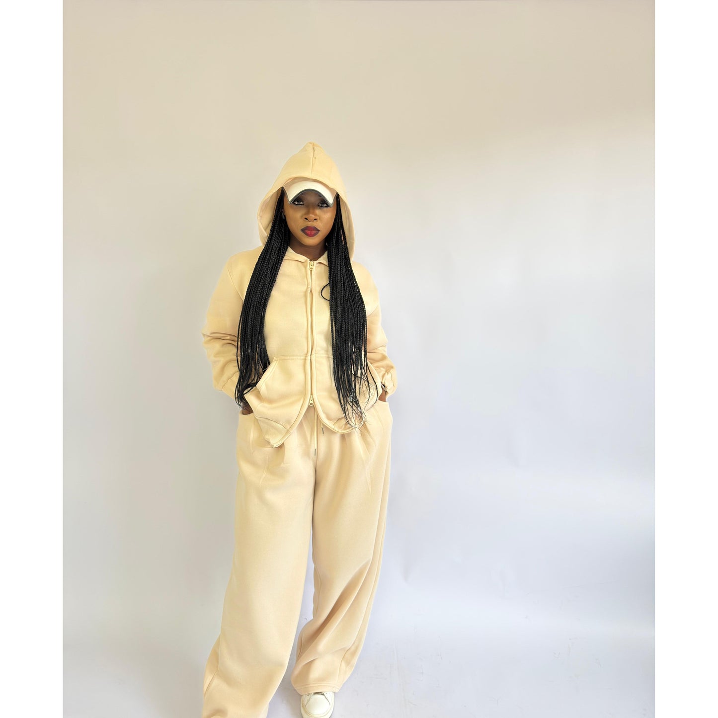 Zipper Top & Loose Wide-Leg Trousers Two-Piece Set