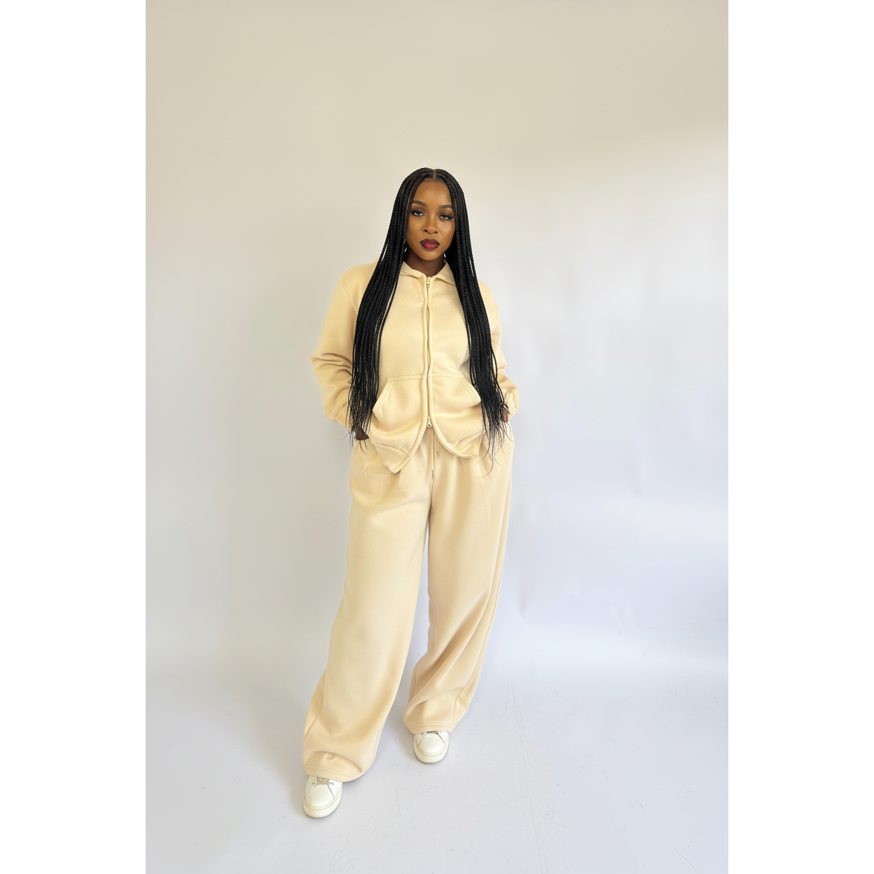 Zipper Top & Loose Wide-Leg Trousers Two-Piece Set