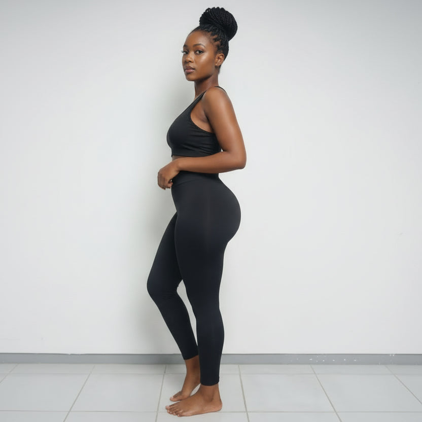 women's black thermal leggings with a high-waist fit.