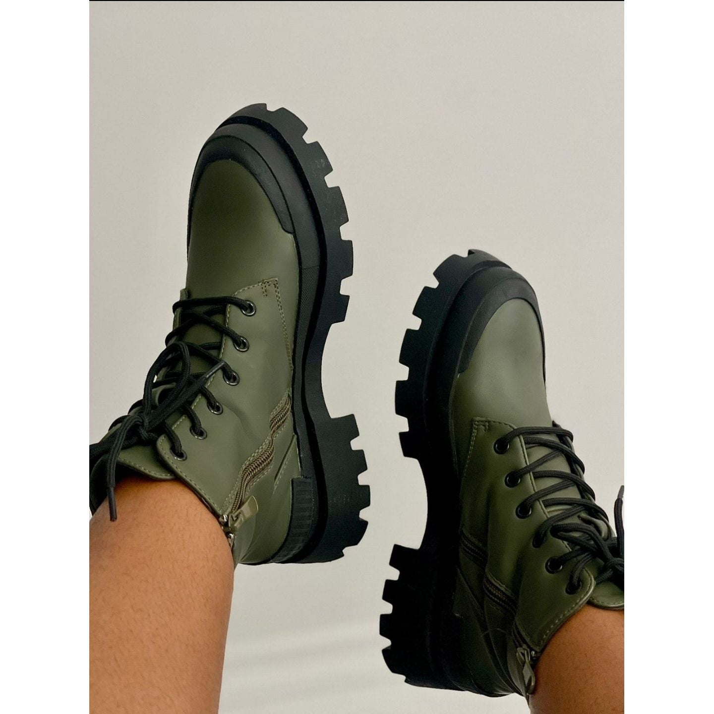 Lace-Up Zipper Leather Boots