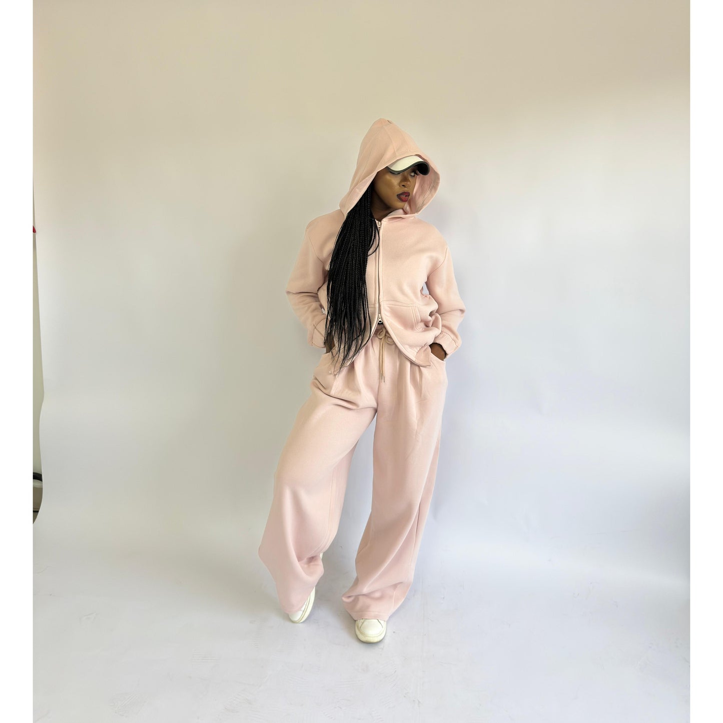 Zipper Top & Loose Wide-Leg Trousers Two-Piece Set