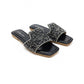 Rhinestone-decorated Flat Slide Sandals.