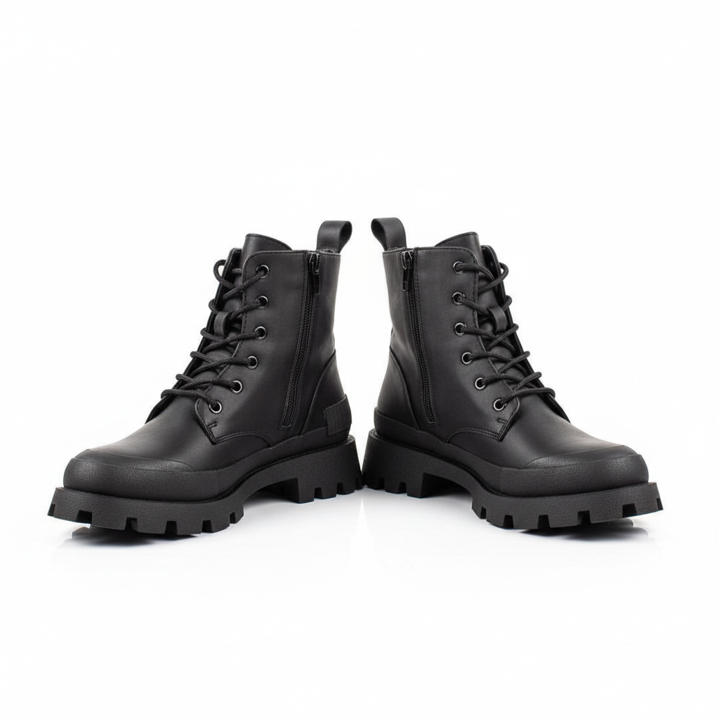Lace-Up Zipper Leather Boots