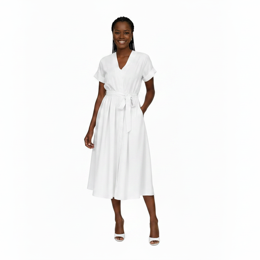 Plus Size Short Cuffed Sleeve Midi Dress