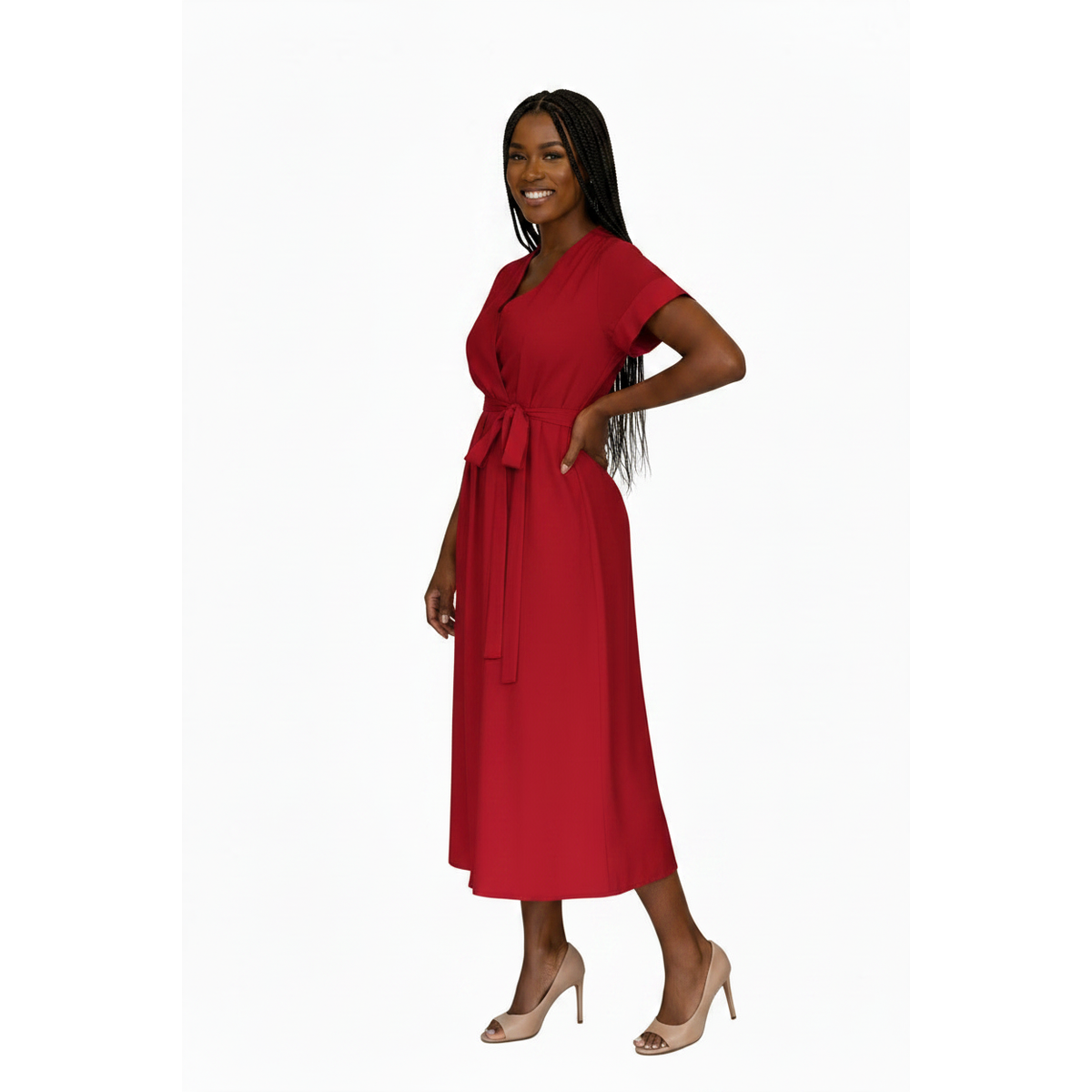 Plus Size Short Cuffed Sleeve Midi Dress