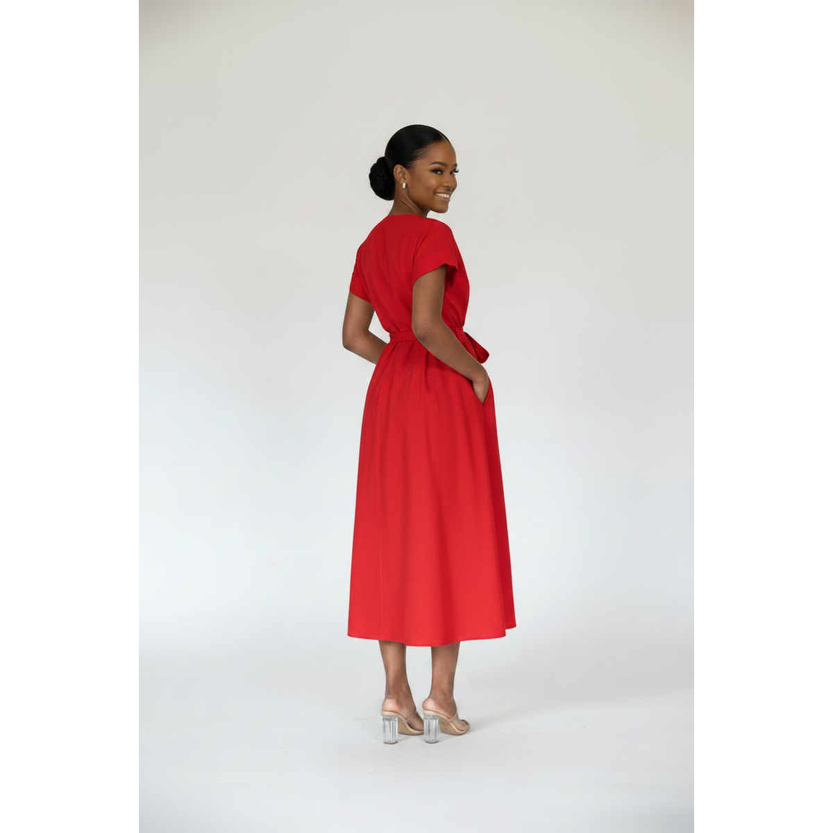 Plus Size Short Cuffed Sleeve Midi Dress