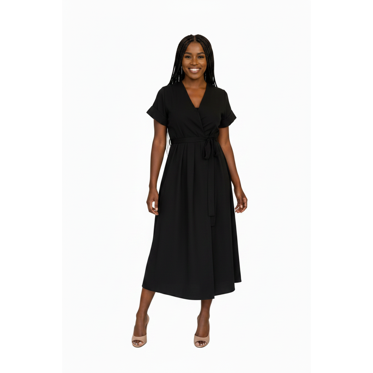 Plus Size Short Cuffed Sleeve Midi Dress