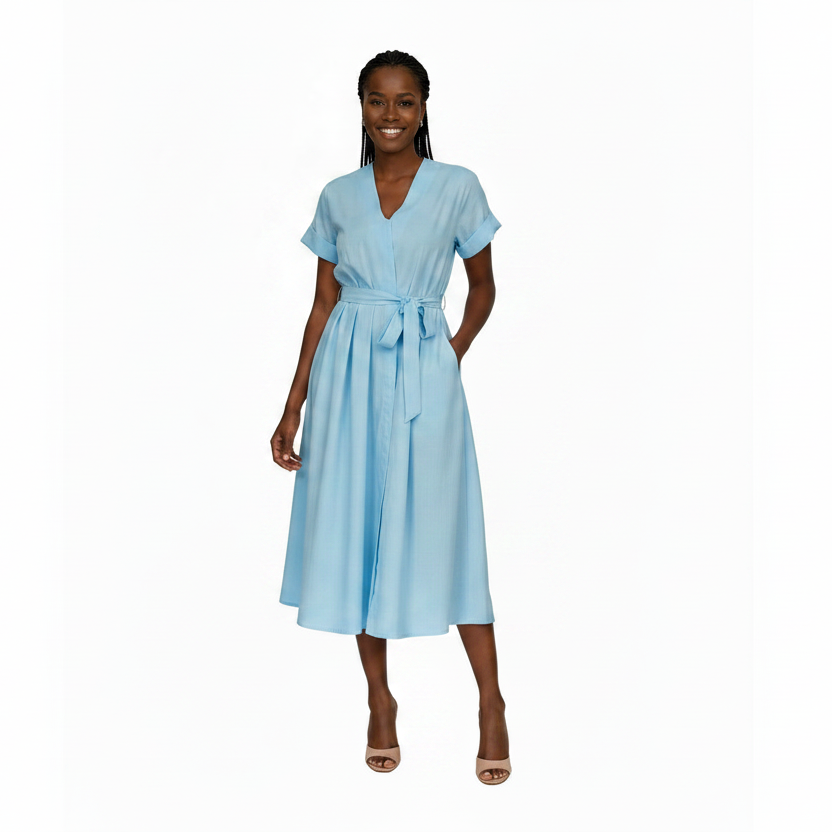 Plus Size Short Cuffed Sleeve Midi Dress