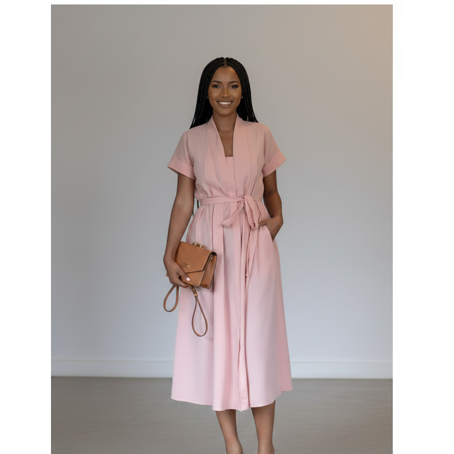 Plus Size Short Cuffed Sleeve Midi Dress