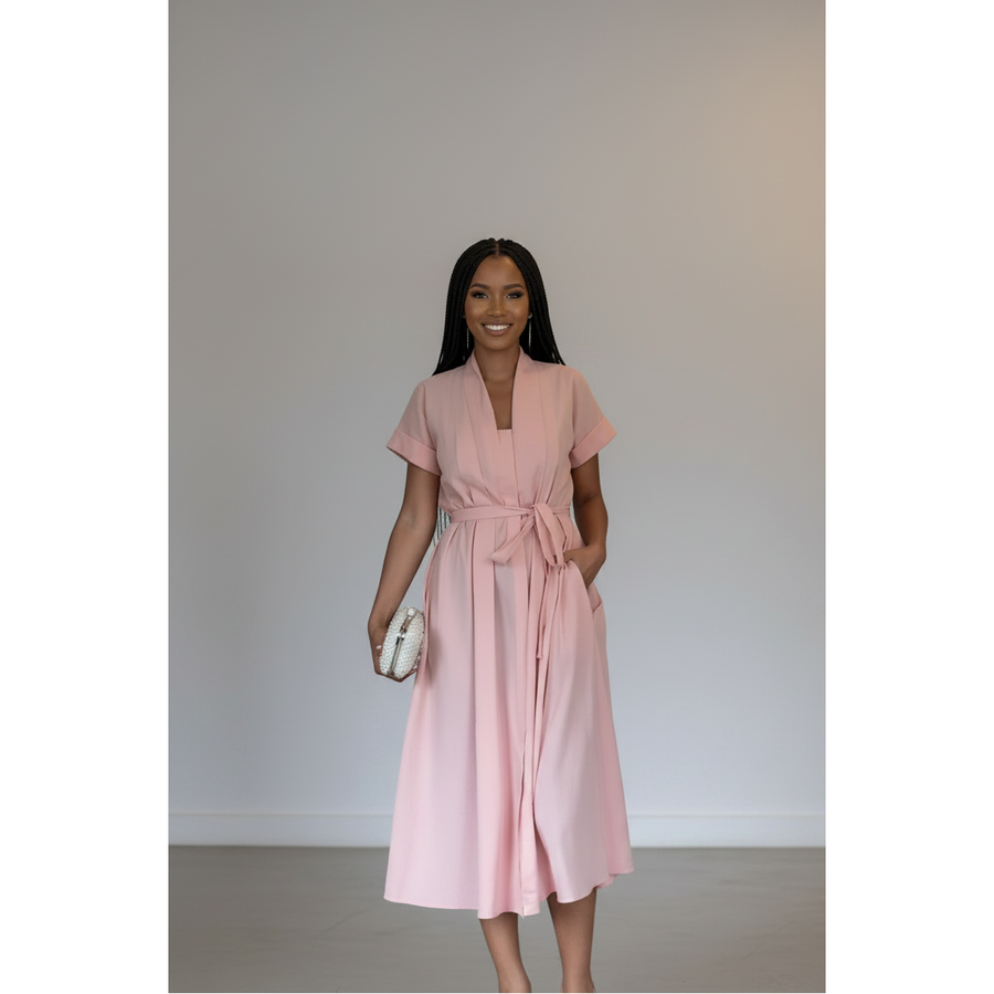 Plus Size Short Cuffed Sleeve Midi Dress