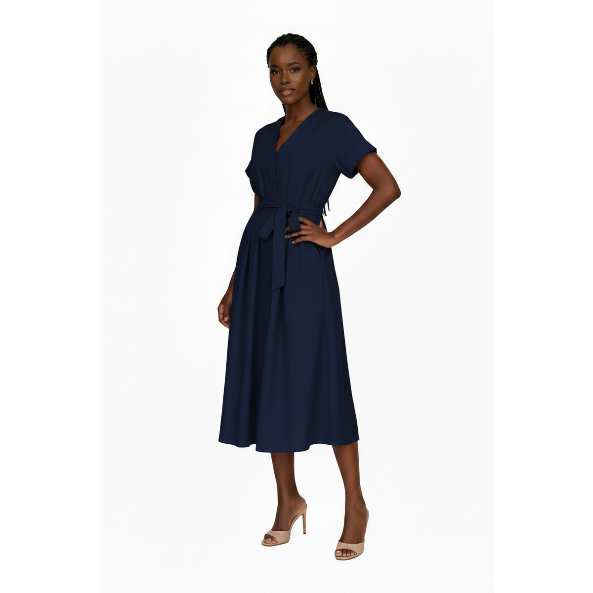 Plus Size Short Cuffed Sleeve Midi Dress