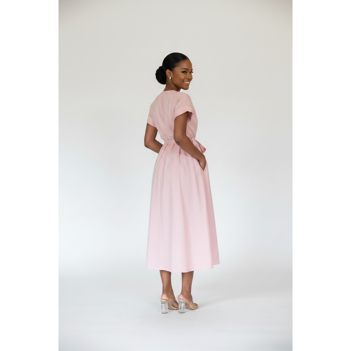 Plus Size Short Cuffed Sleeve Midi Dress