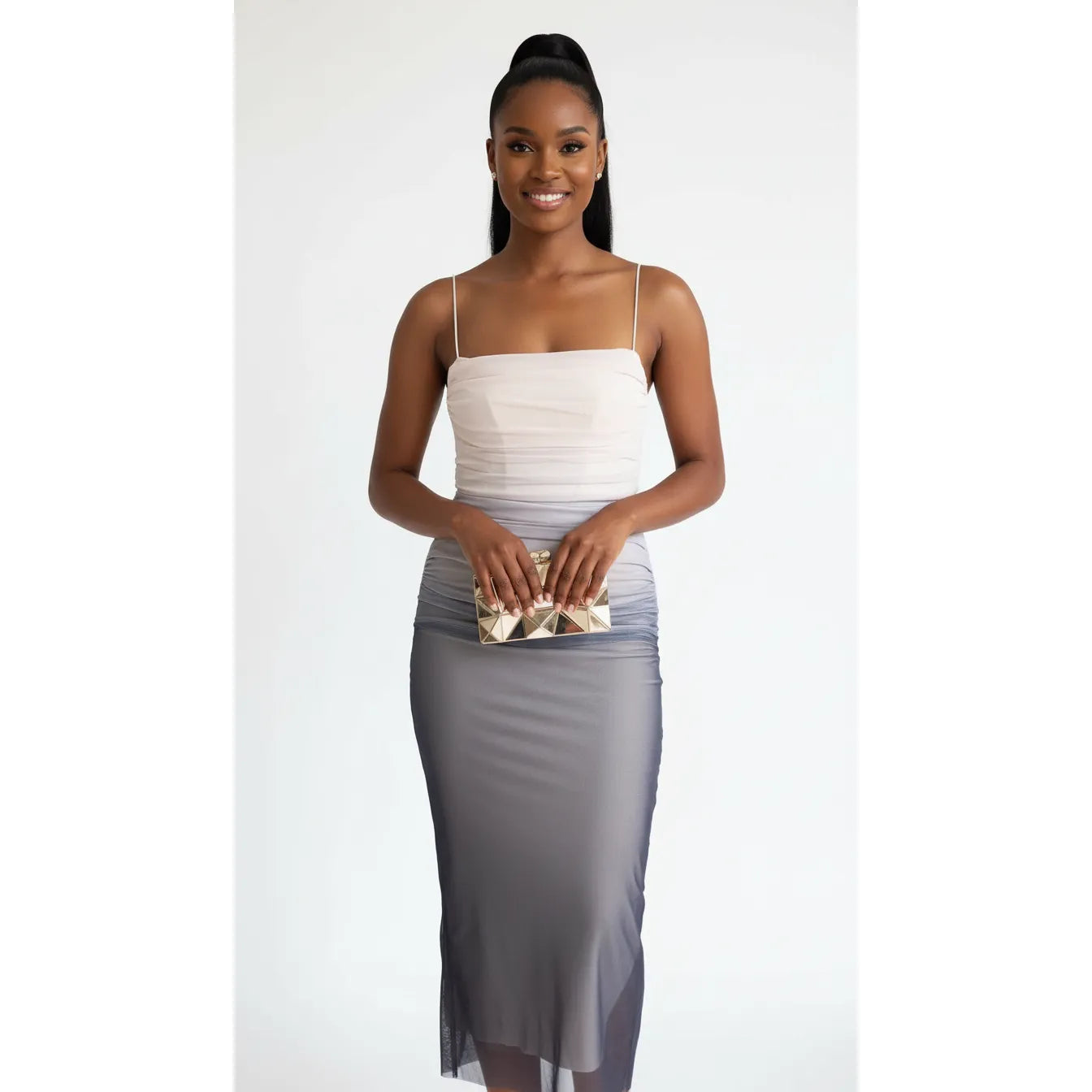 Women's Mesh Tulle Pleat Backless Dress