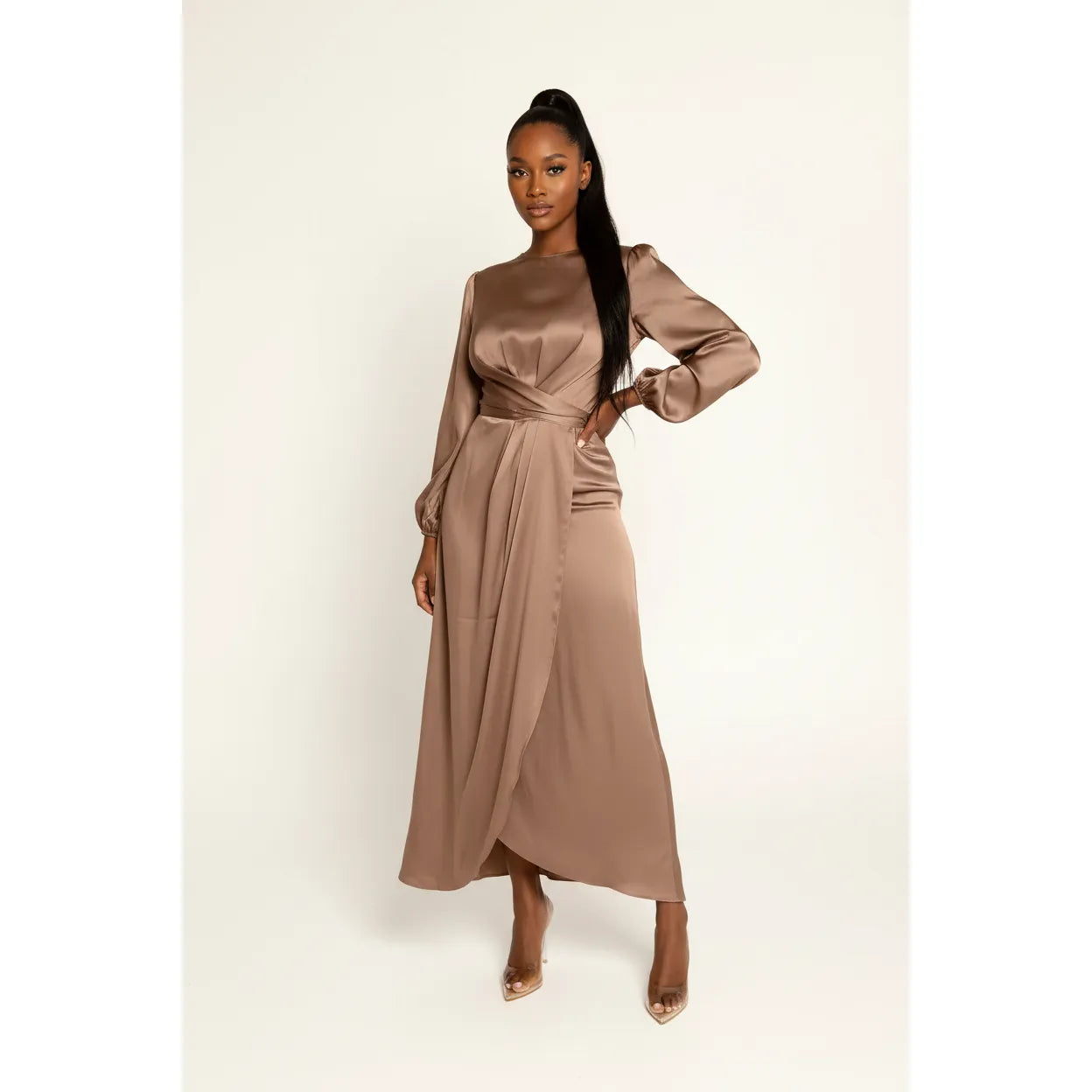 Sleeve Black Abaya Kaftan Belted Cloak Dress